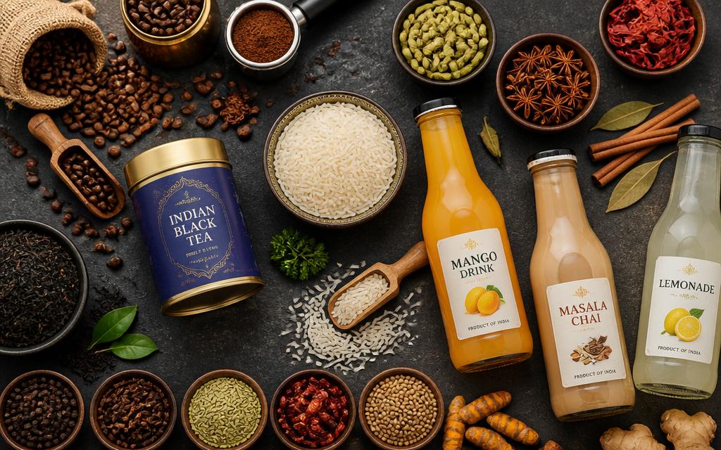 Indian tea, coffee, rice, spices and bottled beverages